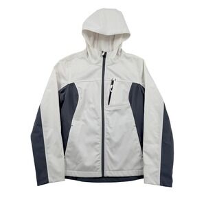 Free Tech Women Size M 8-10 Softshell Hooded Jacket White Grey Full Zip Warm
